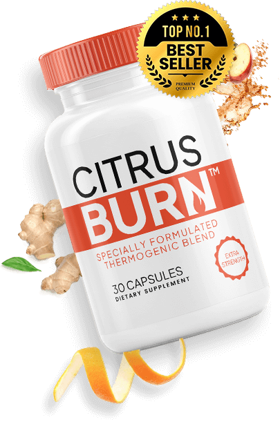 CitrusBurn thermogenic weight loss supplement bottle with ginger and citrus ingredients, featuring Top No.1 Best Seller badge